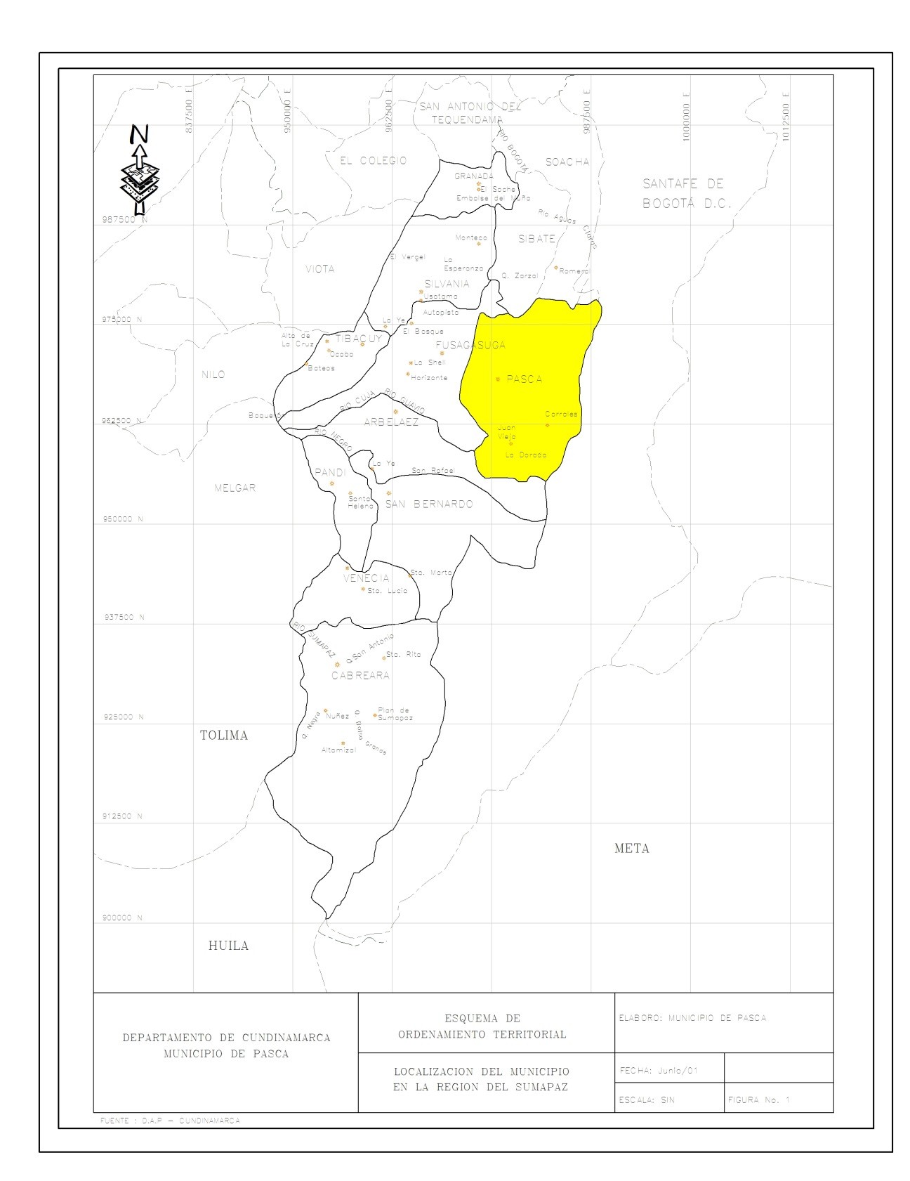 Mapa 1. Esquema de ordenamiento territorial municipio de Pasca Cundinamarca. Fuente: Oficina de Planeación, Plan de ordenamiento territorial del municipio de Pasca Cundinamarca